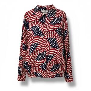 Vintage Paradise Bay USA Flag Jacket Medium Patriotic Zip Front American
